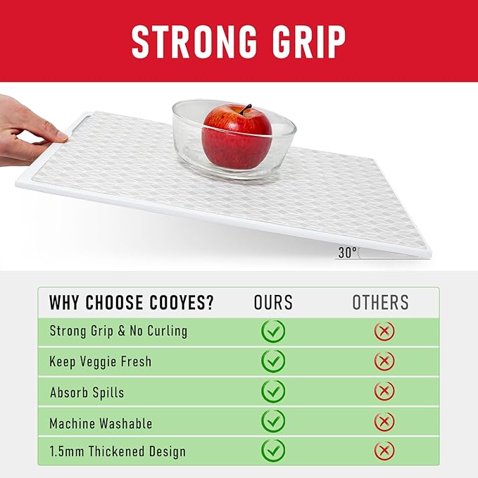 Cooyes Refrigerator Liners 17.7" x 24", Absorbent Strong Grip Fridge Mats Machine Washable, Non-Adhesive Refrigerator Shelf Liner for Fridge Bins & Kitchen Cabinets,