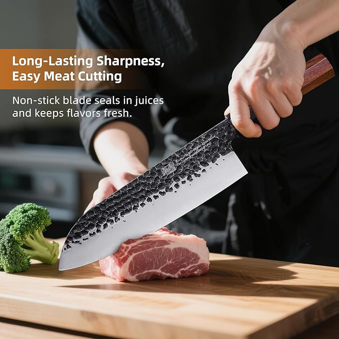 FINDKING Dynasty Series Japanese Santoku Knife, Professional Kitchen Knife, 9Cr18MoV High Carbon Steel Blade, African Rosewood Octagonal Handle, for Meat, Fruits, Vegetables, 7 Inches