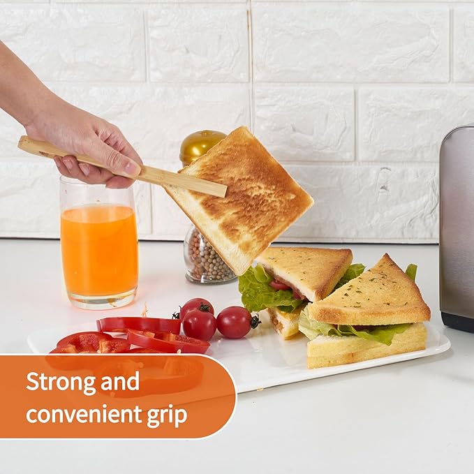 Jowmoy 1 Pieces With Magnet Natural Bamboo Toast Tongs, toast tongs, bamboo tongs,slip Design,for Toaster,Fruits, Bread & Pickles, Kitchen Utensil, Salad, Pasta, Grilling, BBQ.