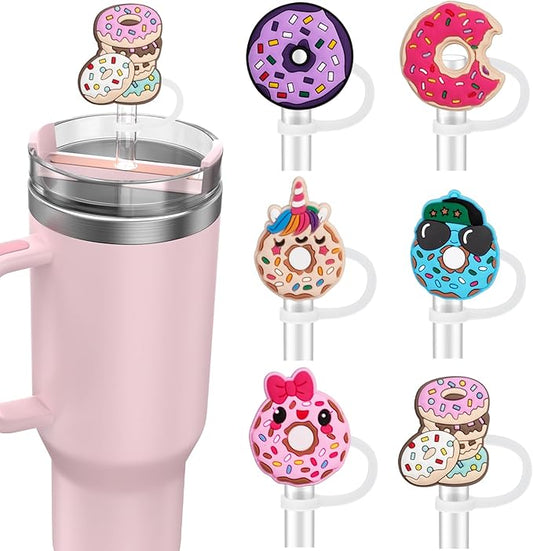 6PCS Straw Covers for Stanley Cup Tumbler 30 oz / 40 oz Leak Proof Straw Toppers 10mm Silicone Cute Caps for Stanley Cup Accessories-Donut