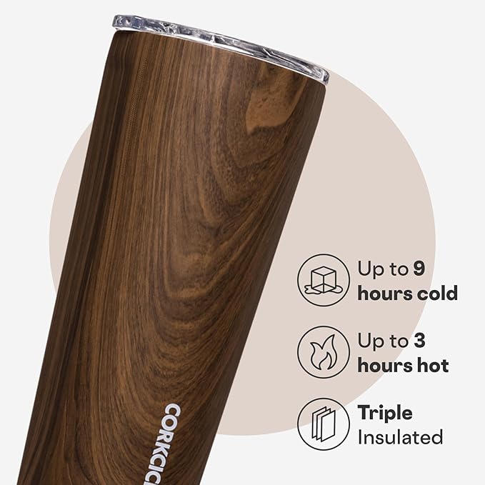 Corkcicle Classic Tumbler - Keeps Drinks Cold for 9 Hours & Hot for 3 - Triple-Insulated Stainless Steel - Holiday Tumbler Gift - 24 oz - Walnut Wood