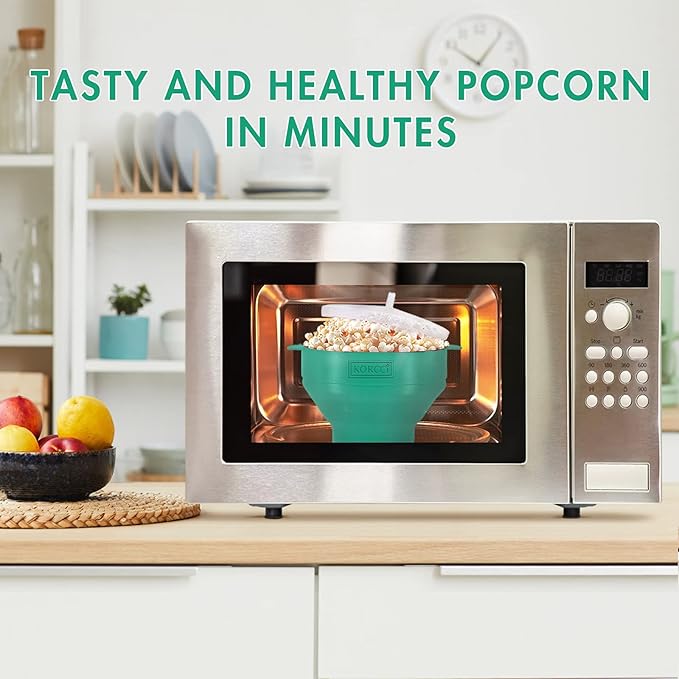 The Original Korcci Microwaveable Silicone Popcorn Popper, Microwave Popcorn Popper, Collapsible Microwave Popcorn Maker Bowl, No Oil Required, Use In Microwave, Dishwasher Safe (Aqua)
