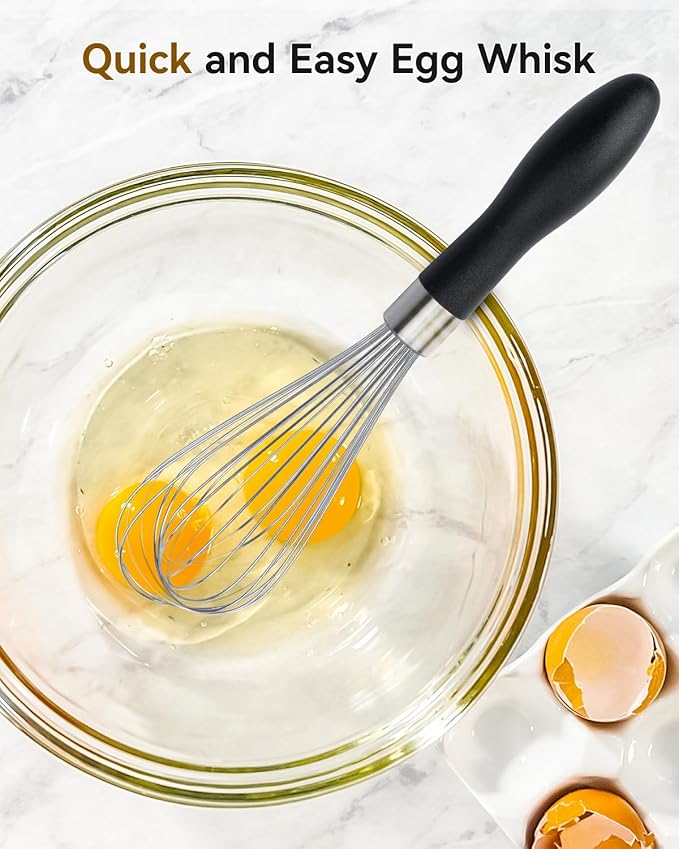 10-Inch Stainless Steel Kitchen Whisk, Ergonomic, Non-Slip Handle, Dishwasher Safe, Perfect for Beating Eggs, Mixing Batter, Whipping Cream