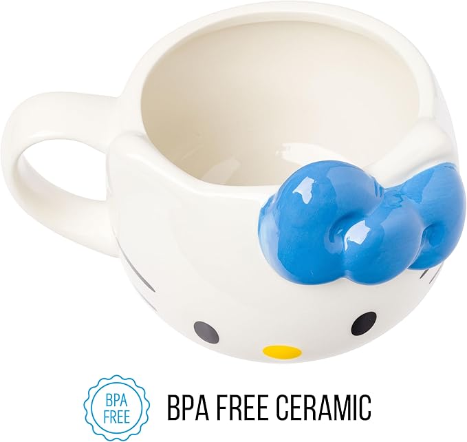 Silver Buffalo Sanrio Hello Kitty Blue Bow Ceramic 3D Sculpted Mug, 20 Ounces