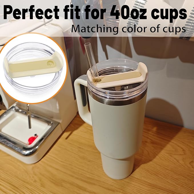40 OZ Tumbler Lid Replacement Fit for Stanley Cup, 2 Pack Clear Replacement Lids Fit for Stanley Travel Tumbler, Spill Proof Tumbler Covers for Stanley Cup Accessories (Clear - Cream)