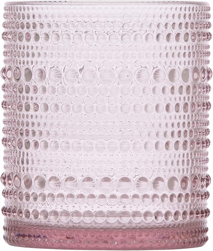 Fortessa Jupiter Beaded Hobnail Glass, 10 Ounce Double Old Fashioned (Set of 4), Pink