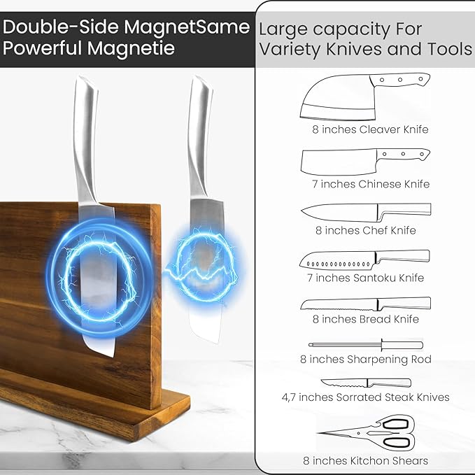 DAWNTREES Magnetic Knife Holder, Double-sided Magnetic Knife Block Kitchen Counter Universal Knife Display Rack Multifunctional Storage