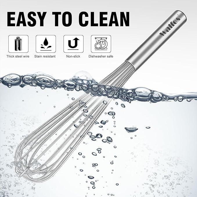 Walfos Whisk,14in Large Whisks, Heavy Duty Stainless Steel Wire Whisk for Blending, Whisking, Beating Suitable for stirring and mixing containers such as deep pots or big bowl at home or store.