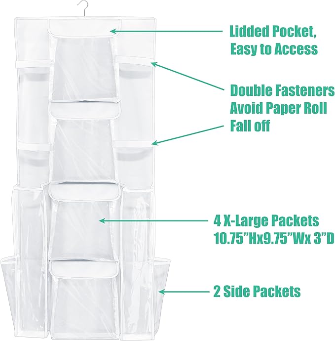 Simple Houseware Double-Sided Hanging Gift Wrap Organizer Storage Pockets, White (Set of 1)