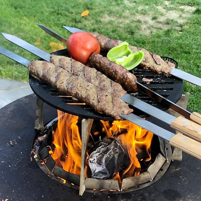 Goutime 23 X 5/8 Inch Stainless Steel Shish Kabob Barbecue BBQ Skewers with Wood Handle for Outdoor Cooking Grilling, Set of 7 with Bag