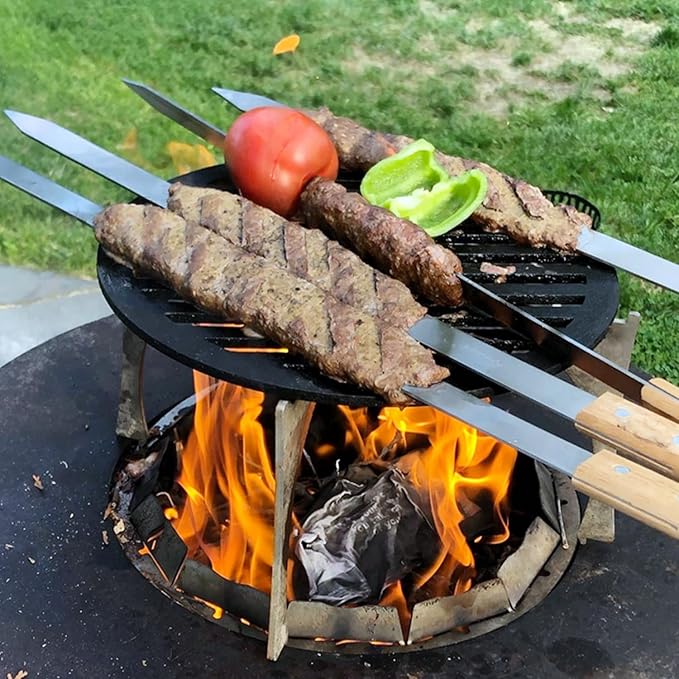 Goutime Kabob Skewers 23 Inch Long,1 Inch Wide Stainless Steel Grilling BBQ Skewer with Wood Handle for Making Koubideh Persian Brazilian Chicken Shrimp Kebab,Set of 7 with Bag
