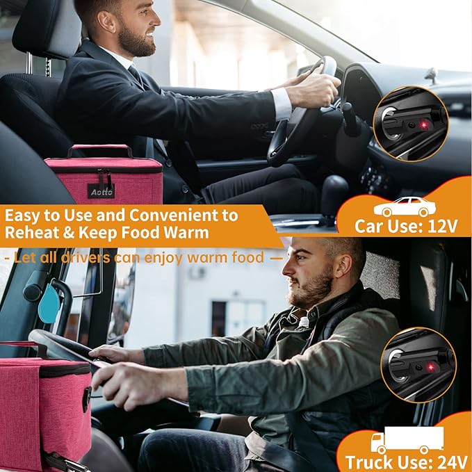 Aotto Portable Oven Electric Lunch Box Food Heater - 12V/24V 2-in-1 Car Food Warmer, Heated Lunch Box for Adults, Cook, Reheat, and Keep Meals Warm for Car, Truck, Travel - Pink