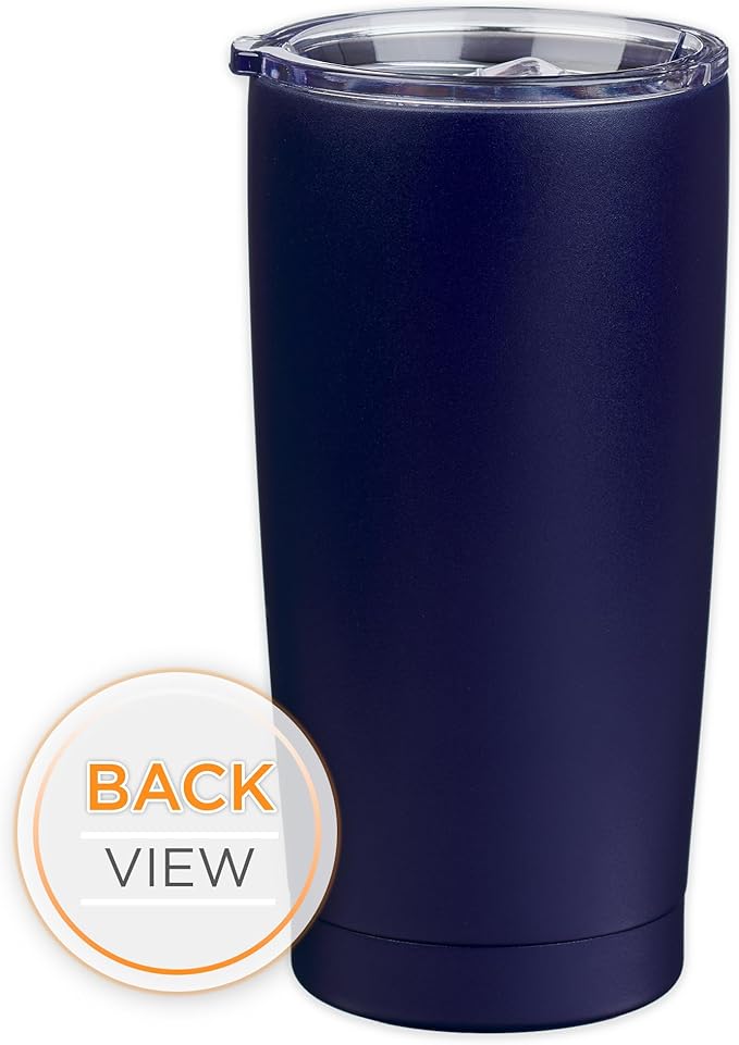 Christian Art Gifts Large Insulated Stainless Steel Travel Mug Tumbler for Men & Women: Strong & Courageous Uplifting Scripture, Double Wall Vacuum Sealed, Retractable Lid, Navy Blue & Silver, 18 oz.