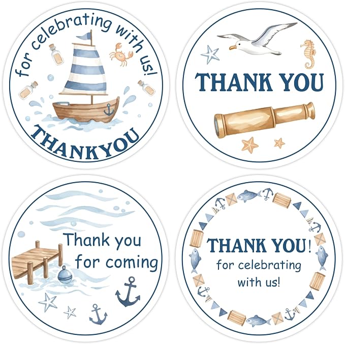 Serencatcher Nautical Baby Shower Thank You Stickers, Gender Reveal, Little by Serencatcher