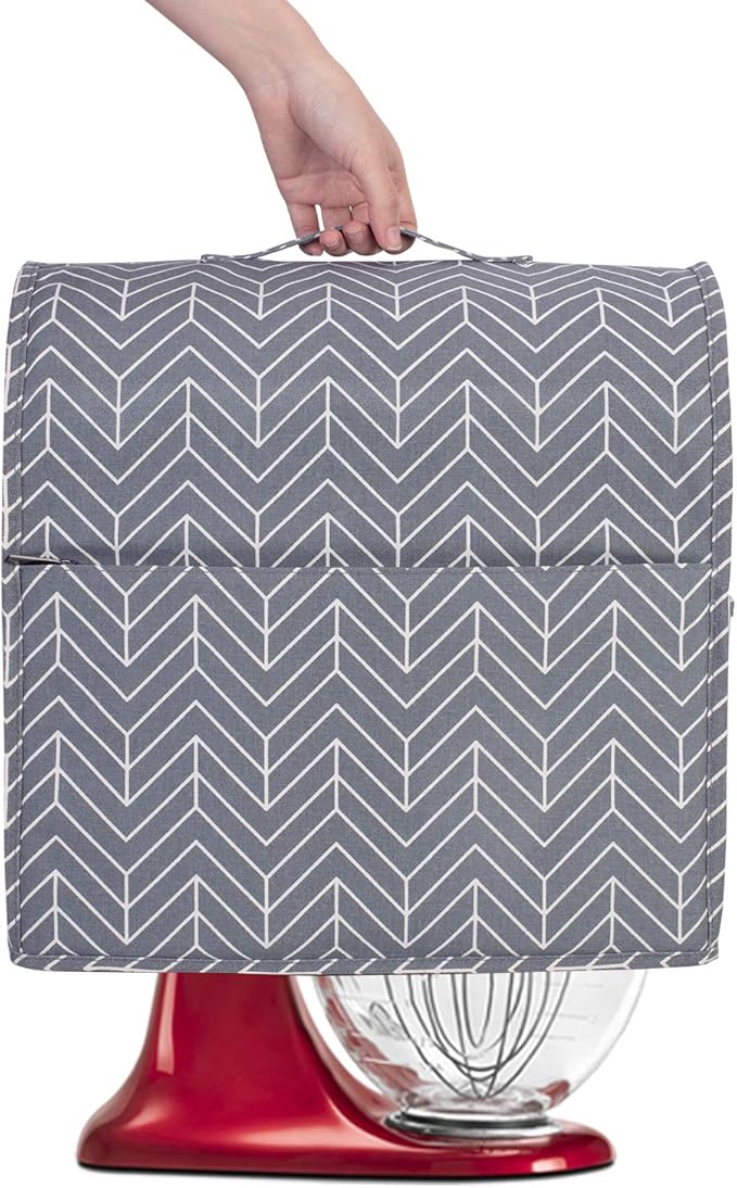 Yarwo Dust Cover for 4.5 qt and All 5 qt Stand Mixer, Protective Stand Mixer Cover with Top Handle and Pockets for Extra Accessories, chevron