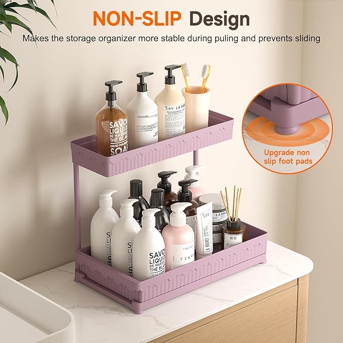 3 Pack Multi-Purpose Under Sink Organizers and Storage (Pink, 12.85 inches)