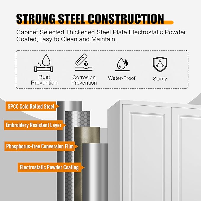 Kitchen Pantry Storage Cabinets, 75" Tall Metal Storage Cabinet with Doors and 4 Shelves, White Pantry Cabinet, Utility Kitchen Cupboard, Large Steel Cabinets for Dining, Office, Living Room