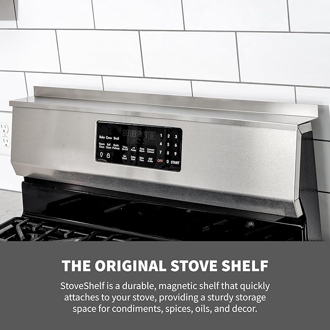 StoveShelf 24" Apartment Length Black Magnetic Shelf for Kitchen Stove - Kitchen Storage Solution with Zero Installation - Over Stove Spice Rack Organizer