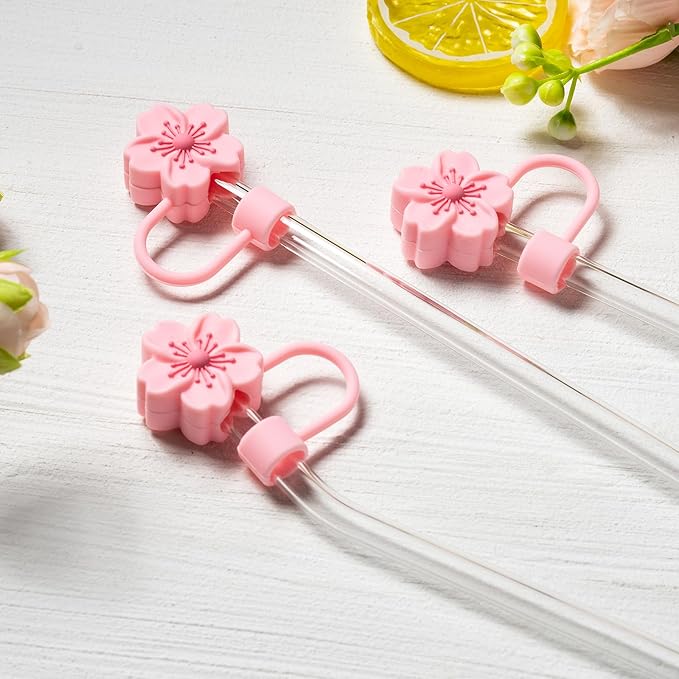 6Pcs Flowers Silicone Straw Cover Cap for Pink Stanley Cup, 0.4in Cute Straw Topper Accessories for 40 oz/30 oz Stanley Tumbler, Portable Protector Plugs Valentines Decor Gifts for Kids Party Favors