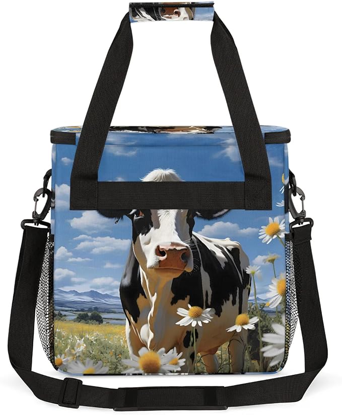Cow Daisy Flowers Coffee Maker Carring Bag, Large Insulated Storage Organizer - Image 5