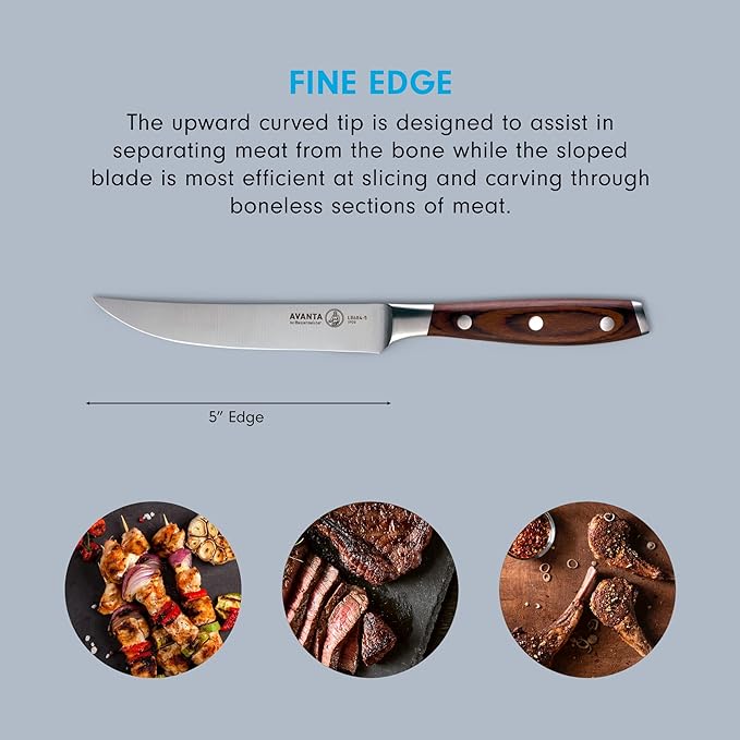 Messermeister Avanta 5” Fine Edge Steak Knife Set - German X50 Stainless Steel - Rust Resistant & Easy to Maintain - Includes 4 Steak Knives