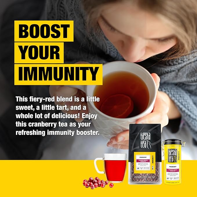 Tiesta Tea - Fireberry Cranberry Hibiscus Loose Leaf Tea, Premium Caffeine-Free Rooibos Blend, Brew Hot or Iced, Makes Up to 250 Cups, 16oz Bulk Pouch & 5oz Refillable Tin Set