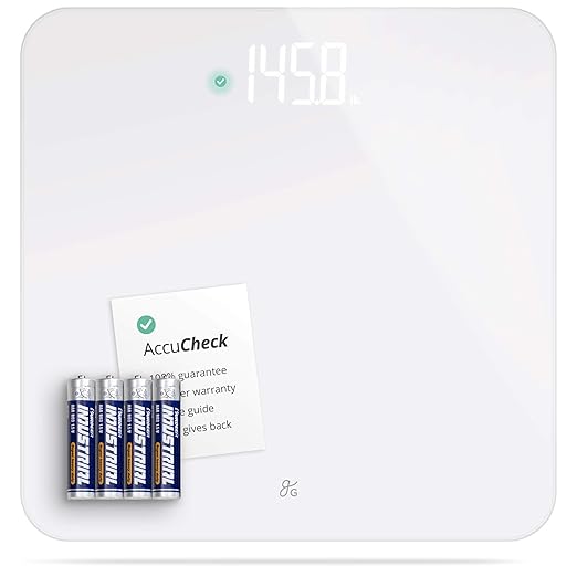 Greater Goods Digital AccuCheck Bathroom Scale for Body Weight, Capacity up to 400 lbs, Batteries Included, White