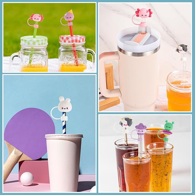 Needbrock 8 PCS Straw Covers Cap for Stanley Cup, Silicone Straw Topper for Stanley 30&40 Oz Tumbler, Cute Straw Caps in Various Shapes Reusable Straw Caps for Stanley Cup Accessories, 10mm