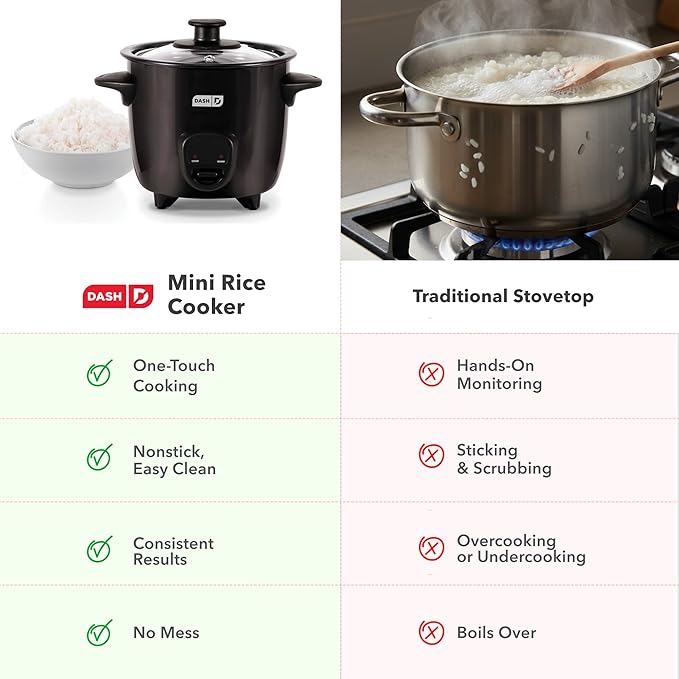 DASH Mini Rice Cooker Steamer with Removable Nonstick Pot, Keep Warm Function & Recipe Guide, Half Quart, for Soups, Stews, Grains & Oatmeal - Red