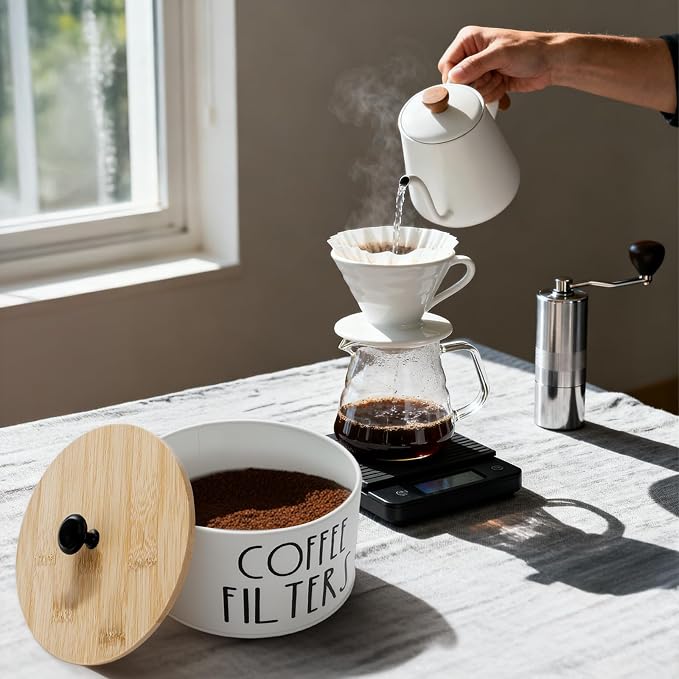 Coffee Filter Holder with Lid, Metal | Coffee Filters Storage Container - Image 5