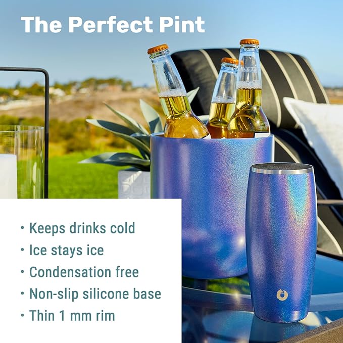 SNOWFOX Premium Vacuum Insulated Stainless Steel Beer Glass, Home Bar Accessories, Elegant Bartending, Lightweight Pint Glasses, Sleek Drinkware, Frosty Beverages Stay Cold, 18oz, Set of 2, Mermaid