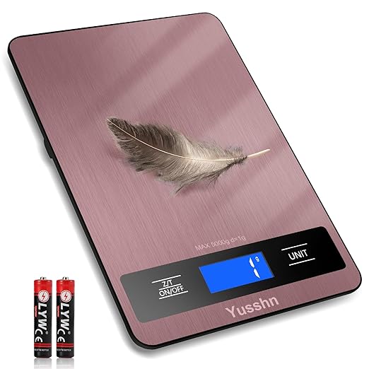 Digital Kitchen Scale - Precision Food Scale for Cooking & Baking (1g/0.05oz Accuracy) - Waterproof Stainless Steel with LCD Display, Batteries Included - Weight in Grams & oz (Rose Gold)