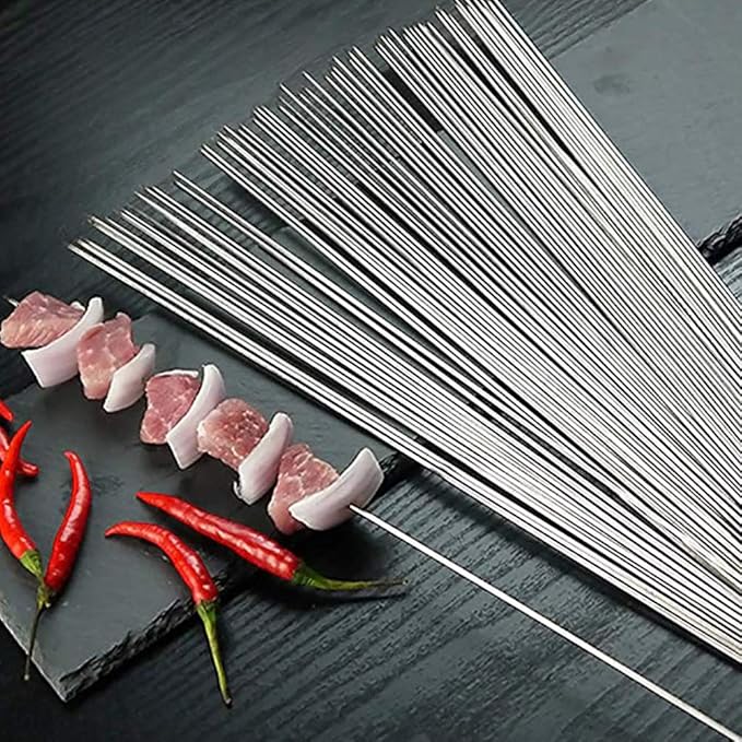 BigOtters Barbecue Skewers, 100PCS Metal Skewers for Grilling BBQ Needle Sticks for Meat Shrimp Chicken Vegetable Outdoor Cooking