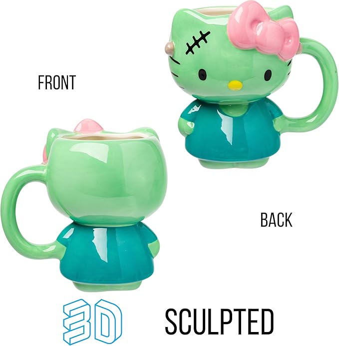 Silver Buffalo Sanrio Hello Kitty Frankenstein Halloween Costume 3D Sculpted Ceramic Mug, 20 Ounces
