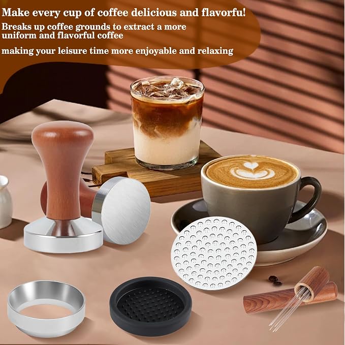 51mm Espresso Accessories Kit, Wooden Handle Espresso Tamper, WDT Tool - Image 7