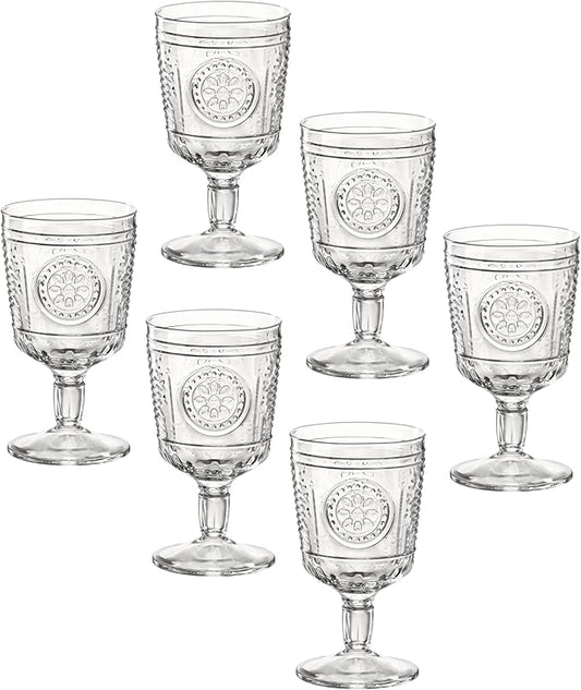 Bormioli Rocco Romantic (Set Of 6) Stemware Glasses, 10.75 Oz. Clear Crystal Glass, Made In Italy.