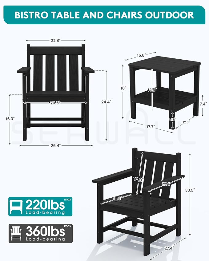 SEWRWALL Patio Furniture Set, HDPE Material All Weather Use Adirondack Chair Set - Image 7