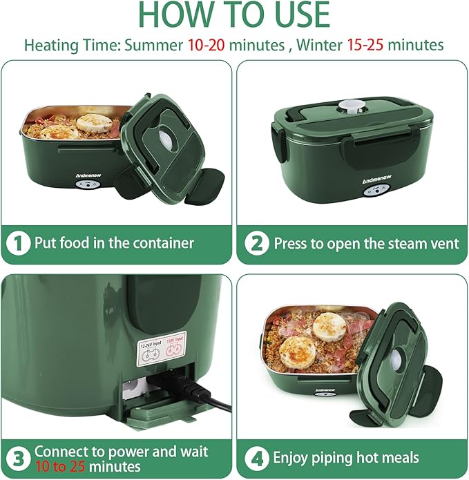 Electric Lunch Box for Adults,80W Heated Lunch Box-1.5L Electric Food Warmers,Portable Food Warmer for Travel & Work,Warming Soup & Reheat,Loncheras para Hombres de Trabajo,1*Container