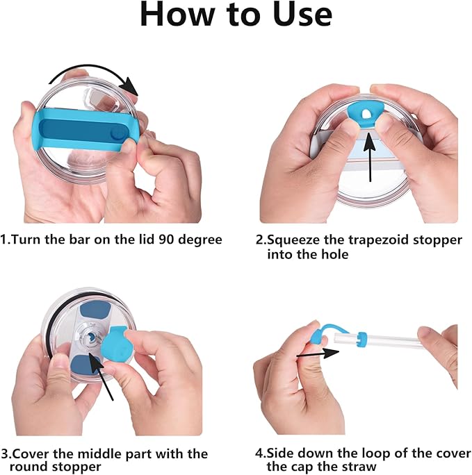 Silicone Spill Stopper Set Compatible with Stanley Cup 2.0 30oz & 40oz with Straw Cover (Set of 2, Pool Blue)