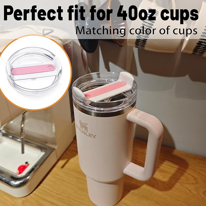 40 OZ Tumbler Lid Replacement Fit for Stanley Cup, 2 Pack Clear Replacement Lids Fit for Stanley Travel Tumbler, Spill Proof Tumbler Covers for Stanley Cup Accessories (Clear - Pink)