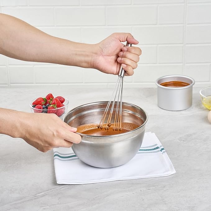 Restaurantware-German Standard 10.6 Inch Ball Whisk, 1 Kitchen Whisk With Silicone Balls - Ergonomic Handle, Dishwashable, Stainless Steel Manual Egg Beater, Durable, For Whisking, Stirring, Mixing