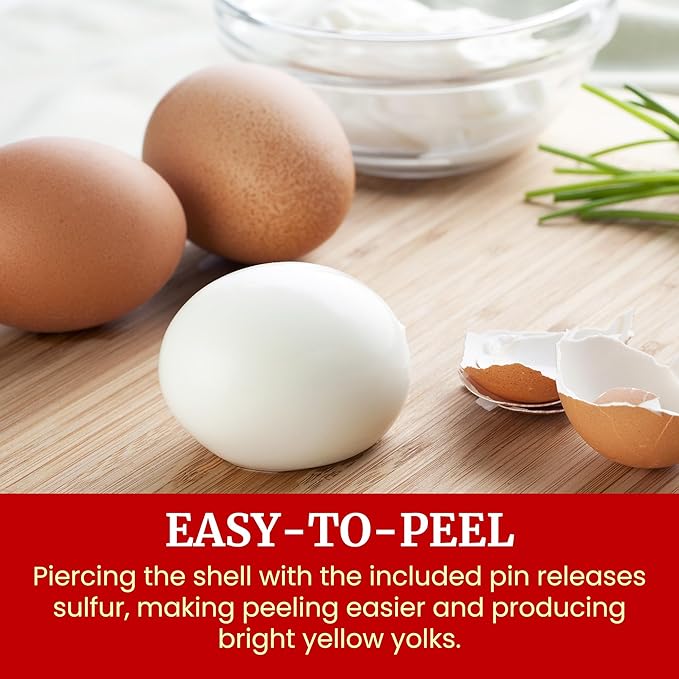 Elite Gourmet EGC-007 Rapid Egg Cooker, 7 Easy-To-Peel, Hard, Medium, Soft Boiled Eggs, Poacher, Omelet Maker, Auto Shut-Off, Alarm, 16-Recipe Booklet, White