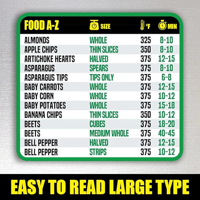 Air Fryer Cheat Sheet Magnet, Vegan Edition - Air Fryer Cooking Times Chart for 100 Vegan Food Items - Magnetic Airfry Guide for Vegetarian Cookbooks and Recipes - Plant Based Diet Airfryer Accessory