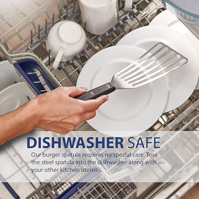 Slotted Stainless Steel Fish Spatula - 11-inch Thin, Heat Resistant with ABS Handle - Turner for Meat, Eggs, Nonstick Cookware