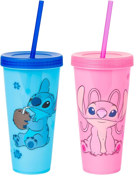Silver Buffalo Disney Lilo and Stitch Angel Coconut Flowers 2 Count Color Change Plastic Tumbler, 24-Ounce (Pack of 12)