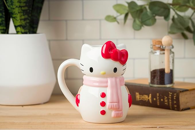 Silver Buffalo Sanrio Hello Kitty Christmas Holiday Snow Man Ceramic 3D Sculpted Mug, 20 Ounces