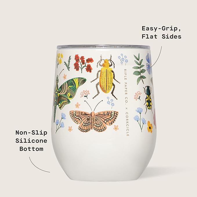 Corkcicle Stemless Insulated Wine Glass Tumbler - Keeps Beverages Cold 6 Hrs Hot 3 Hrs - Stainless Steel - Easy-Grip - Gift for Mom - Great for Mother's Day or Christmas - 12 oz - Curio Cream