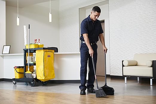 Rubbermaid Commercial Products Dustpan with Long Handle Plastic Black Compatible with Any Broom for Lobby/Restaurant/Office/Home/Dog Pooper Scooper 12.50" Wide