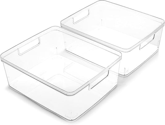 BINO | Plastic Storage Bins, Medium - 2 Pack | THE LUCID COLLECTION | Multi-Use Built-In Handles | BPA-Free | Clear Storage Containers | Fridge Organizer | Pantry & Home Organization