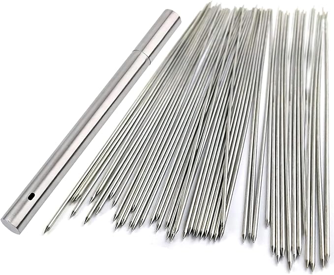 BigOtters Barbecue Skewers, 100PCS Metal Skewers for Grilling BBQ Needle Sticks for Meat Shrimp Chicken Vegetable Outdoor Cooking